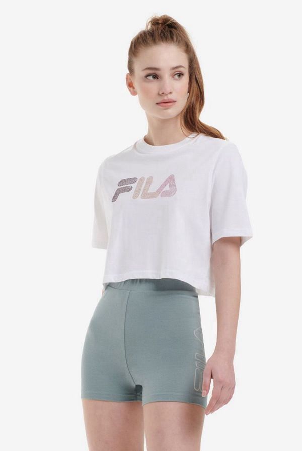 Camisetas Manga Corta Fila Mujer Blancas - Nasiba Diamante Logo Crop - España 402785OQA